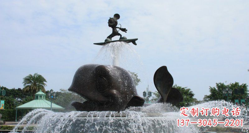 长沙游乐园鲸鱼喷泉和米老鼠景观铜雕