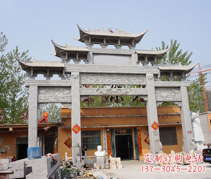 长沙园林仿古三门牌坊石雕 (5)