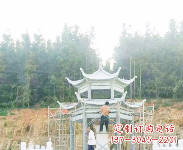 长沙园林仿古双层石凉亭景观石雕 (2)