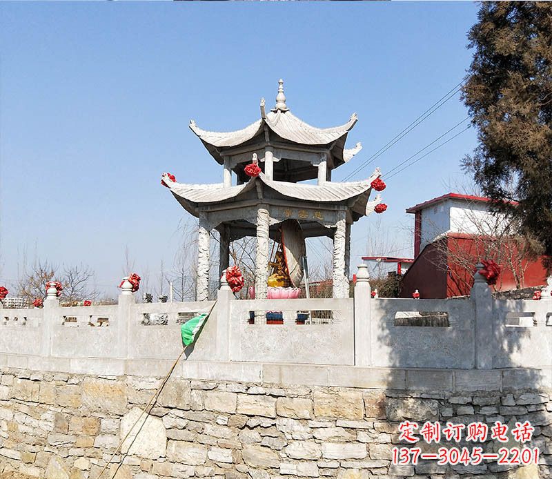 长沙园林仿古双层石凉亭景观石雕 (3)