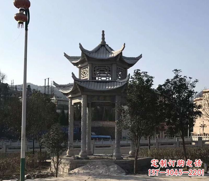 长沙园林仿古双层石凉亭景观石雕 (4)