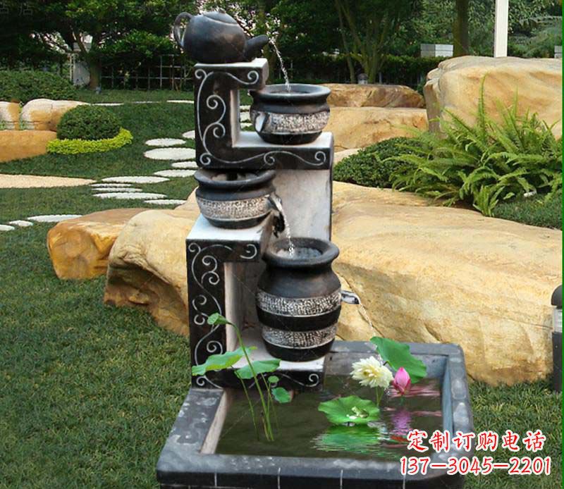 长沙园林景观茶壶流水池石雕