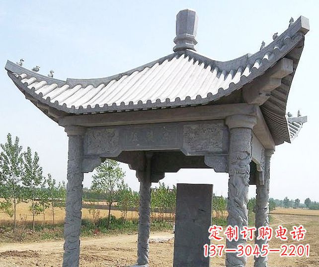 长沙园林景观单层石雕凉亭 (4)