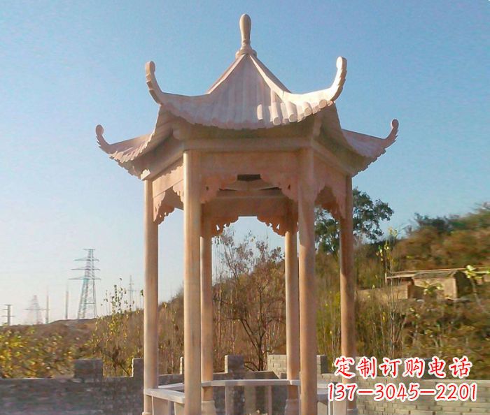 长沙园林景观晚霞红单层石雕凉亭
