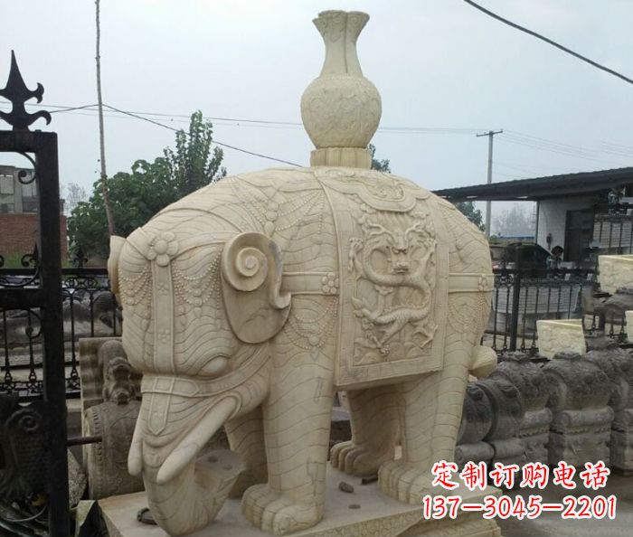长沙园林景观驮瓶大象石雕