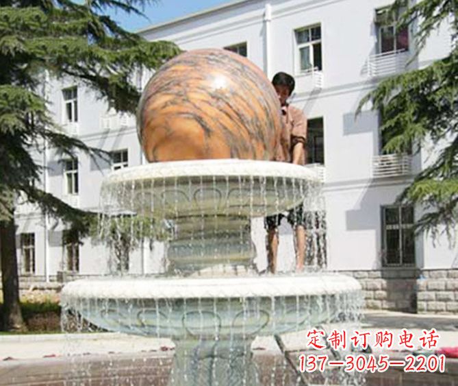 长沙园林景观晚霞红风水球喷泉石雕 (2)
