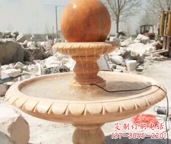 长沙园林景观晚霞红风水球喷泉石雕 (3)