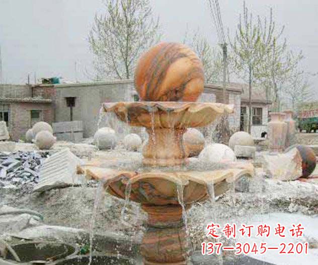 长沙园林景观晚霞红风水球喷泉石雕