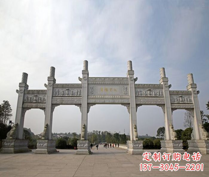 长沙园林景观五门石雕牌坊