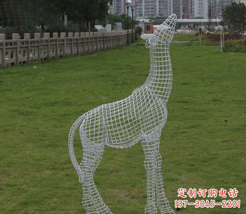 长沙园林镂空仰头麋鹿不锈钢雕塑