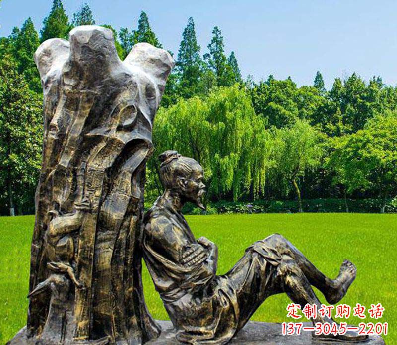 长沙园林守株待兔典故人物铜雕