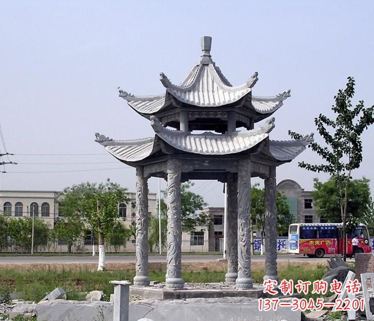 长沙园林双层仿古凉亭石雕