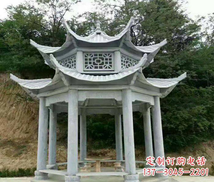 长沙园林双层凉亭石雕 (2)