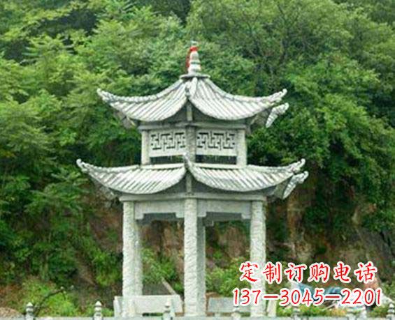 长沙园林双层六角石凉亭景观石雕