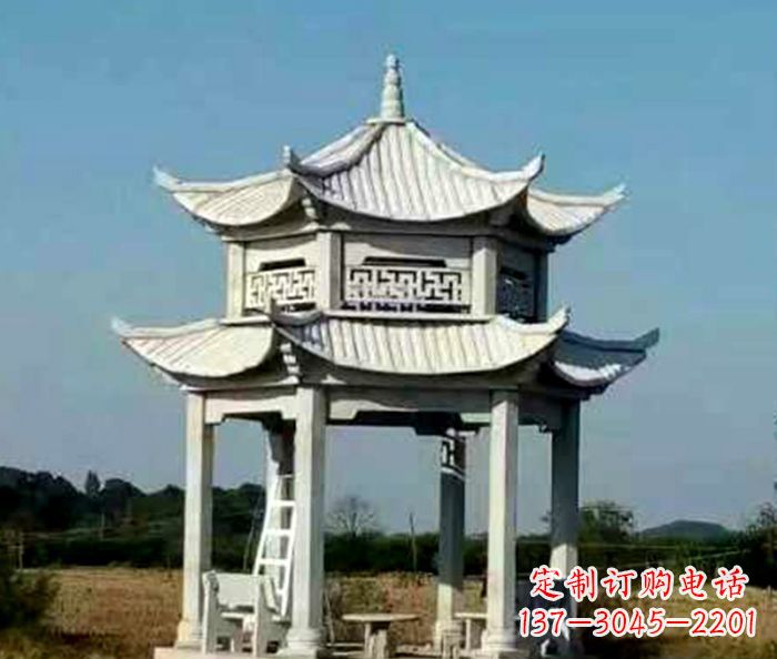 长沙园林双层石雕凉亭 (2)