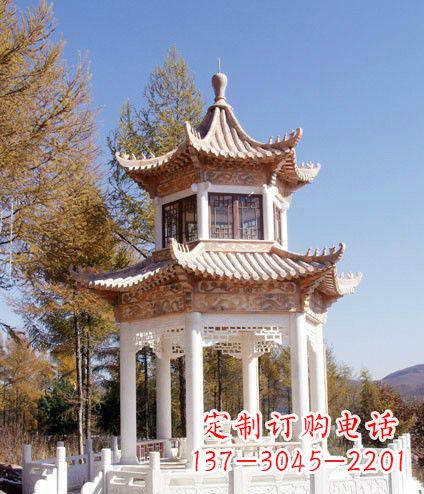 长沙园林双层石凉亭景观石雕 (2)