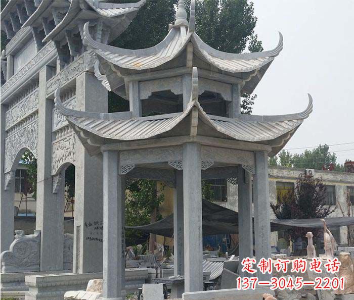 长沙园林双层石雕凉亭