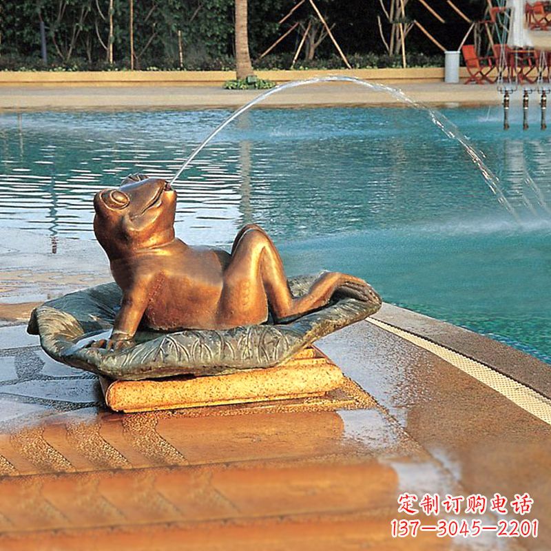 长沙园林水景池塘游泳馆喷水青蛙铜雕塑
