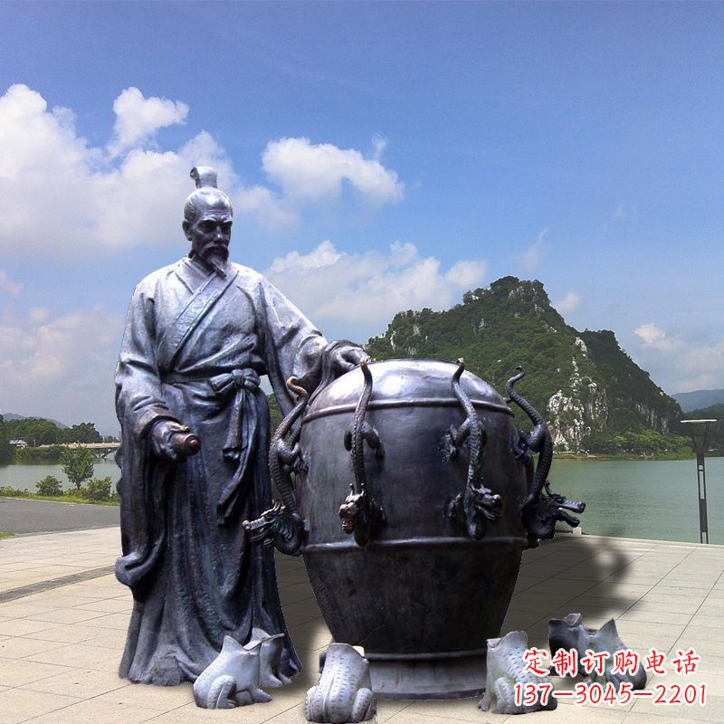 长沙张衡地动仪地震仪雕塑-玻璃钢仿铜历史名人情景雕塑