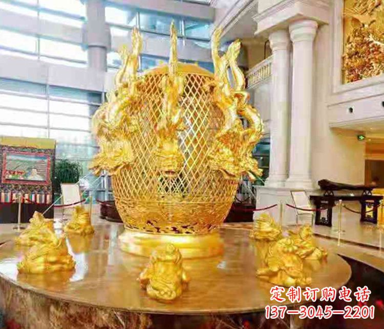 长沙张衡地动仪企业景观雕塑摆件纯铜鎏金古仪器
