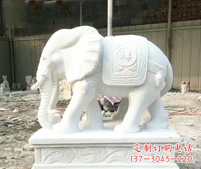 长沙招财动物汉白玉大象石雕 (3)