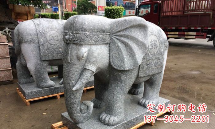长沙招财进宝芝麻灰大象石雕 (3)