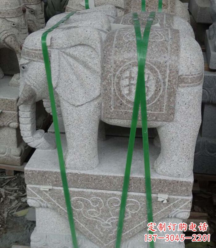 长沙招财进宝芝麻灰大象石雕 (4)