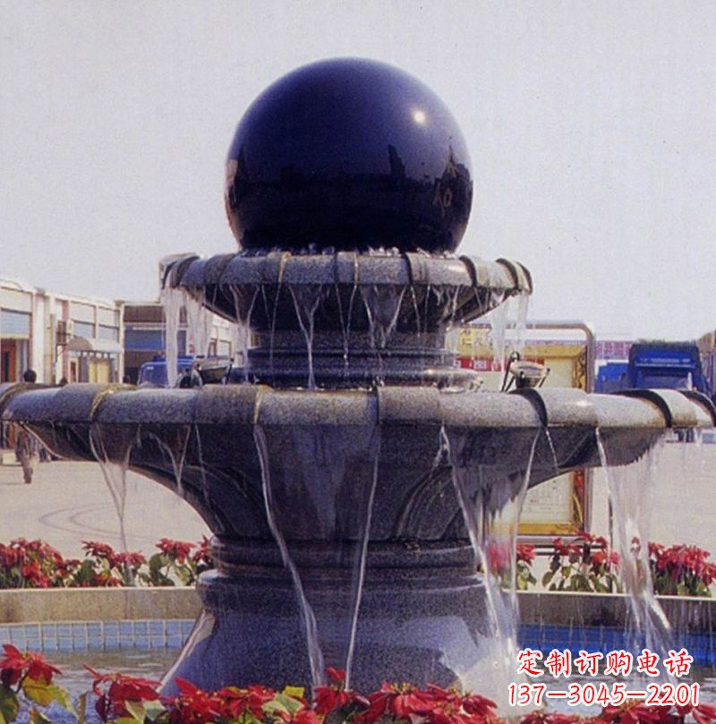 长沙中国黑双层风水球喷泉石雕