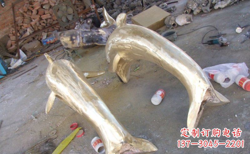长沙铸铜海豚公园动物铜雕