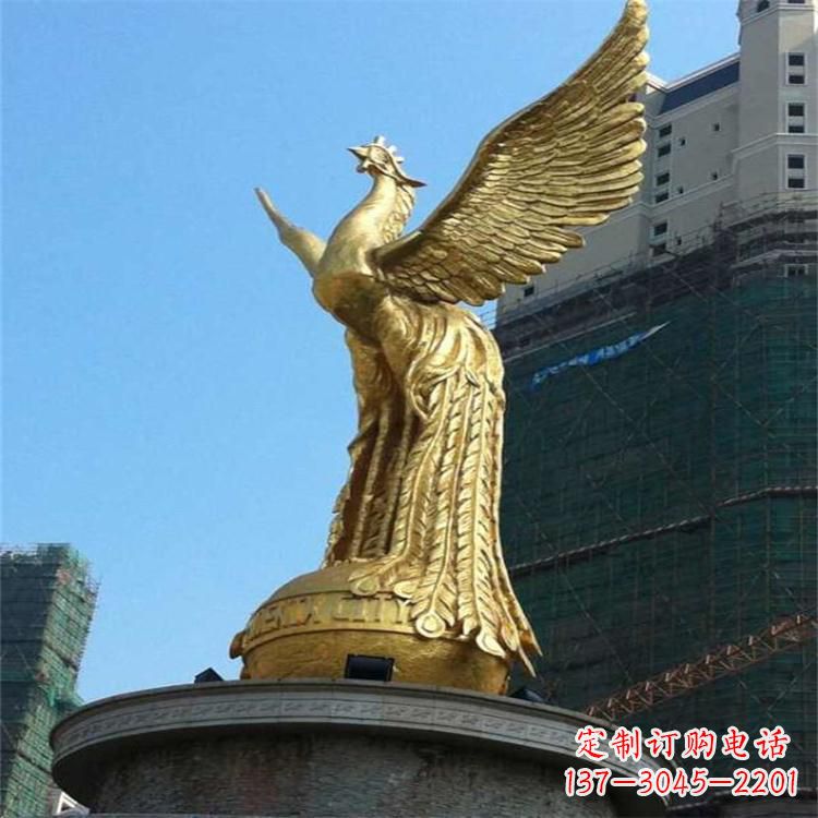 长沙铸铜鎏金凤凰景观雕塑-城市园林