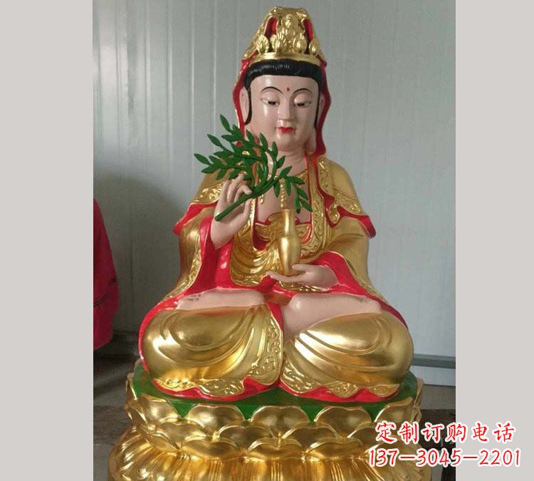 长沙铸铜贴金杨柳观音雕塑