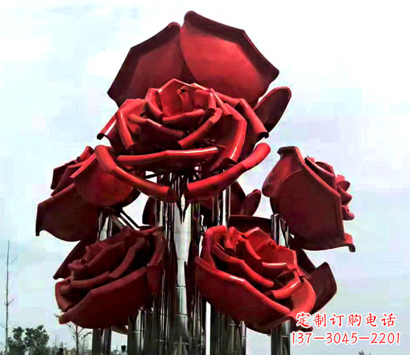 长沙大型不锈钢玫瑰花雕塑