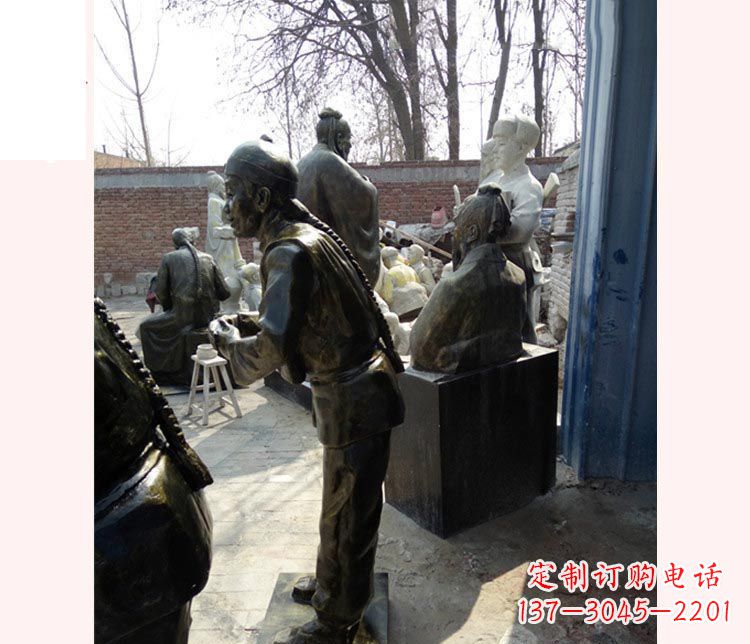 长沙作揖的店小二铜雕