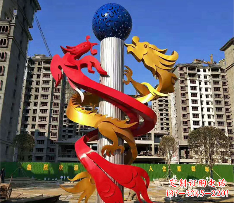 长沙小区龙柱景观不锈钢