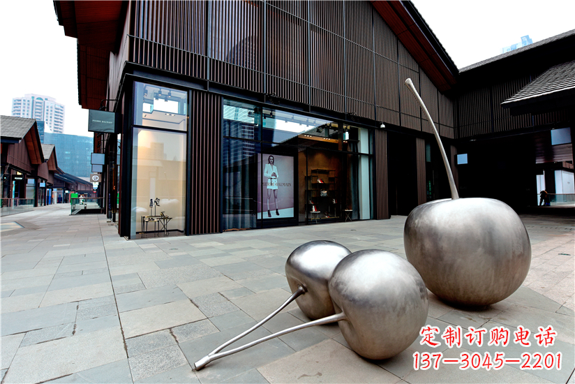 长沙樱桃雕塑-城市街道创意不锈钢樱桃雕塑